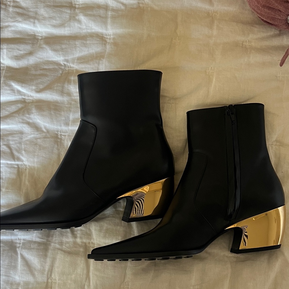 Bottega Veneta Black Ankle Boots with Gold Heels
